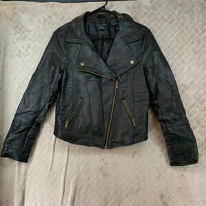 Love Tree Womens Small Jacket Black Faux Leather Quilted Biker Goth Vegan Lined